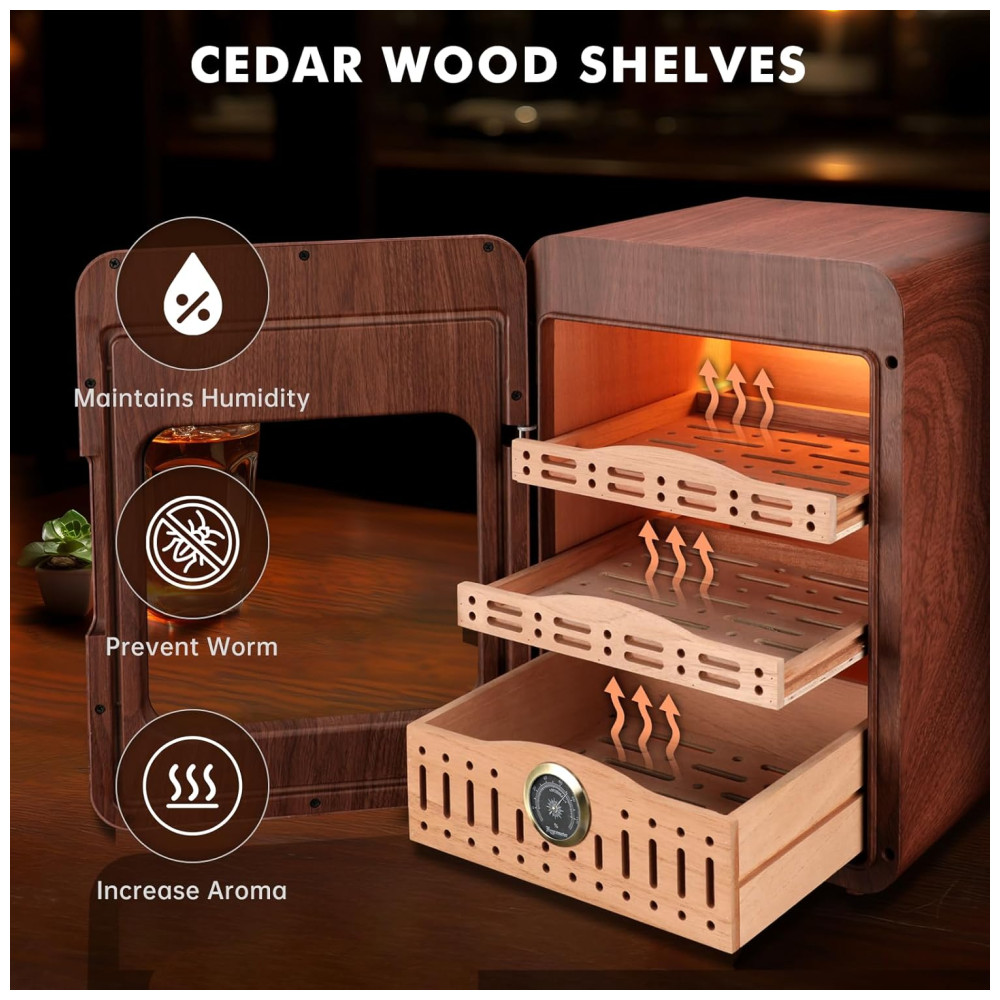 Humidor XIFEI Marrom Capacidade 150 Charutos LED Madeira Cedro Espanhol