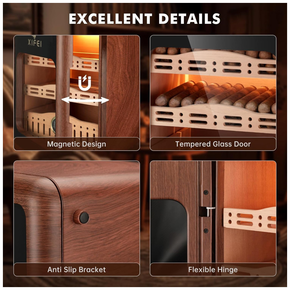 Humidor XIFEI Marrom Capacidade 150 Charutos LED Madeira Cedro Espanhol