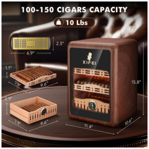 Humidor XIFEI Marrom Capacidade 150 Charutos LED Madeira Cedro Espanhol