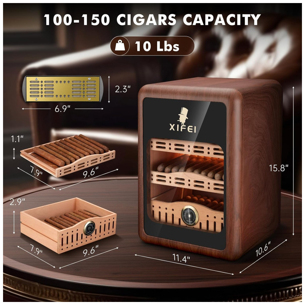 Humidor XIFEI Marrom Capacidade 150 Charutos LED Madeira Cedro Espanhol
