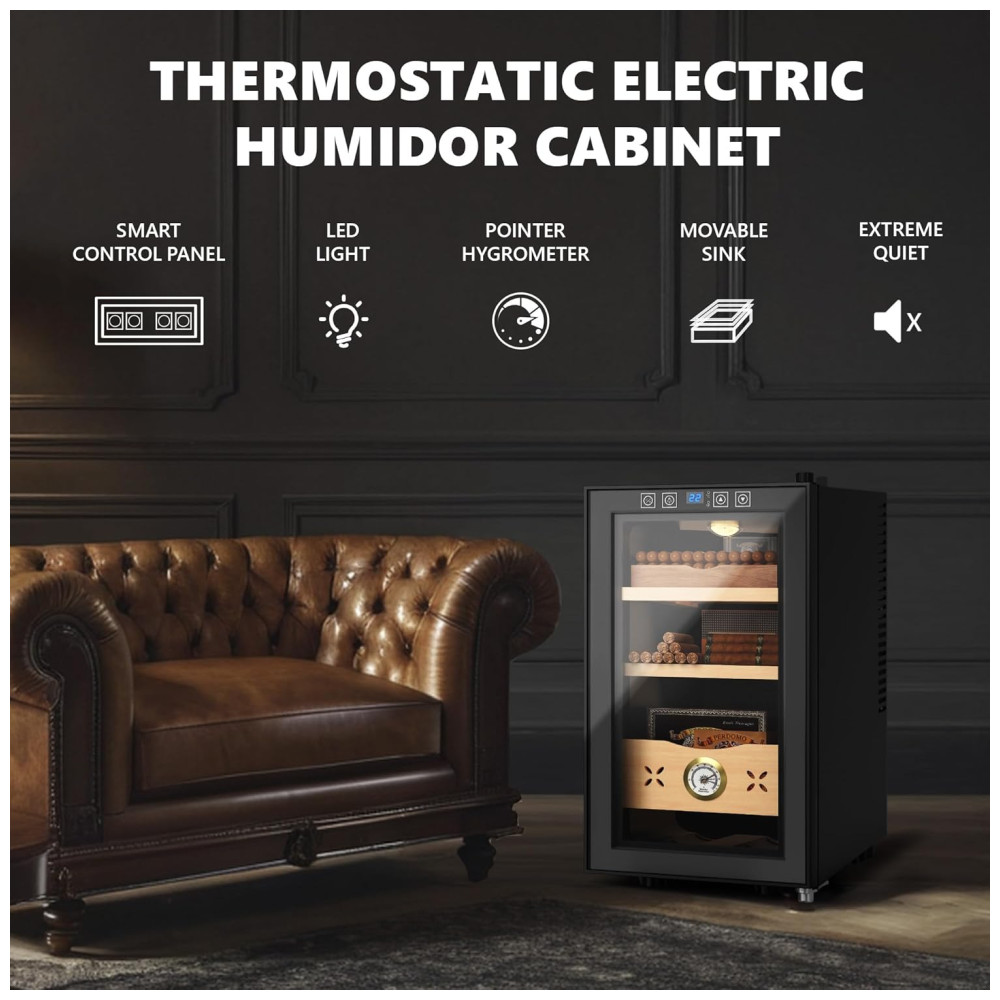 Humidor Elétrico Euhomy Preto 35L com Controle Digital Dupla Função Refrigeração e Aquecimento