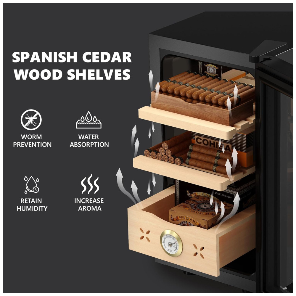 Humidor Elétrico Euhomy Preto 35L com Controle Digital Dupla Função Refrigeração e Aquecimento