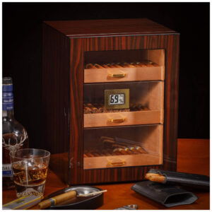 Humidor Woodronic Ébano Brilhante para 150 Charutos com Cedro Espanhol e Higrômetro Digital