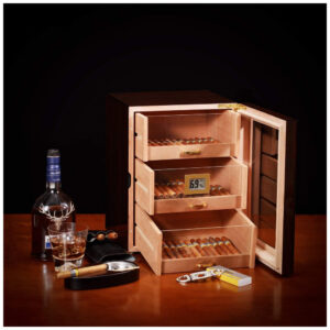 Humidor Woodronic Ébano Brilhante para 150 Charutos com Cedro Espanhol e Higrômetro Digital