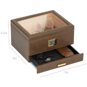ectqthccnlp90b_7 jpg - Umidor de Charutos Belmont da CASE ELEGANCE com Sistema Prático de Umidificação, Cedro Resistente, Medidor de Umidade Digital, Revestimento em Couro, Marrom, Capacidade