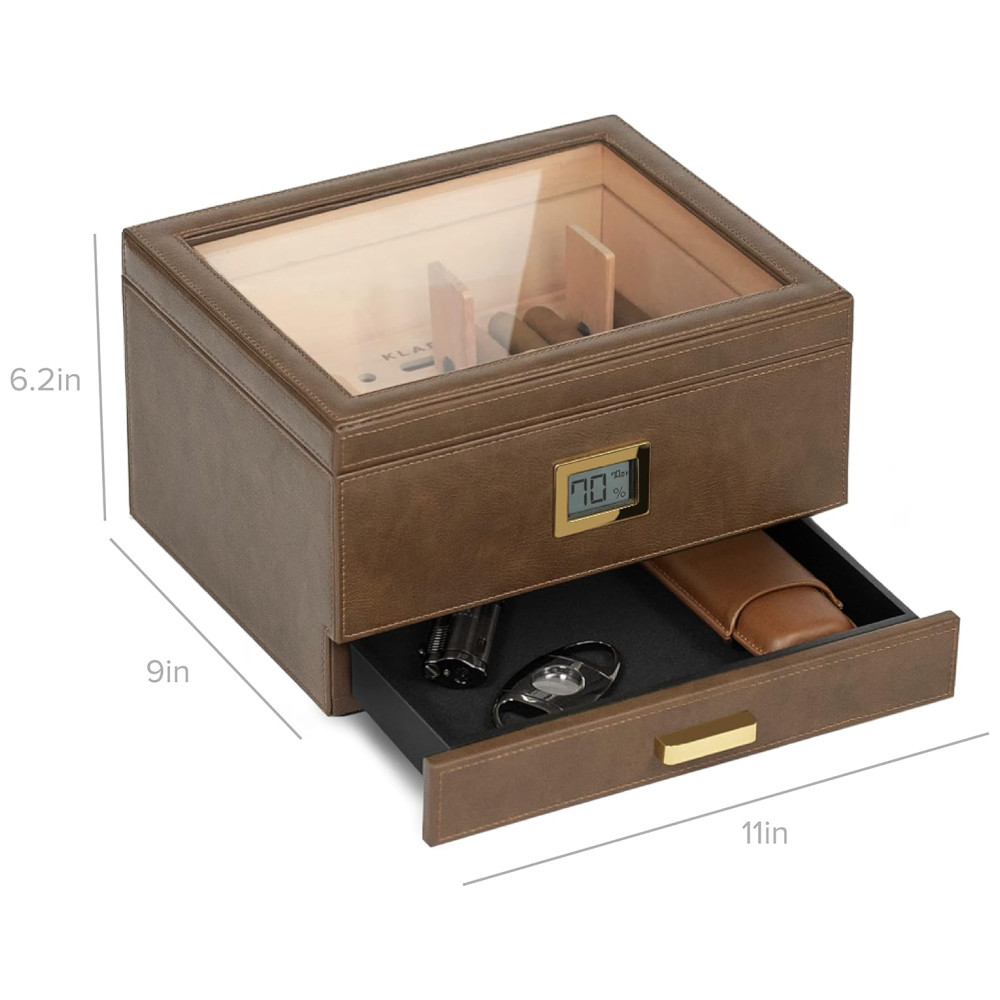 ectqthccnlp90b_7 jpg - Umidor de Charutos Belmont da CASE ELEGANCE com Sistema Prático de Umidificação, Cedro Resistente, Medidor de Umidade Digital, Revestimento em Couro, Marrom, Capacidade