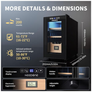 ectqthh6nxqc0b_8 jpg - Umidor Elétrico NEEDONE 26L com Sistema de Controle Térmico, Aquecimento e Resfriamento, Capacidade para 200 Cigarros, Prateleiras de Cedro Espanhol.