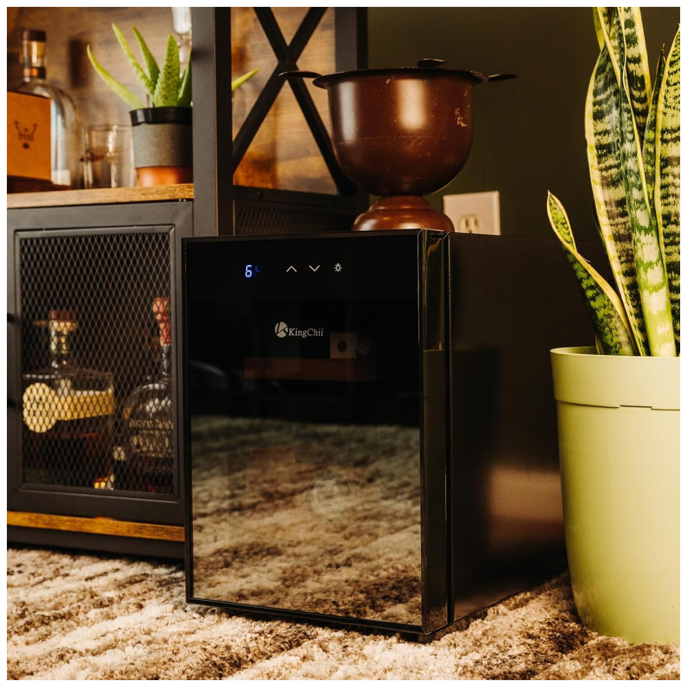 Gabinete Umidificador de Charutos KingChii Preto 16L Controle de Temperatura Prateleiras de Cedro 100 Charutos