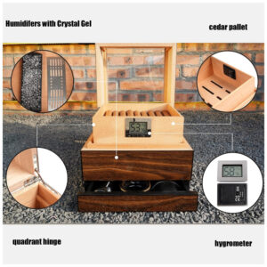Humidor para Charutos TUTUNES Nogueira Cedro Espanhol 100 Charutos Higrômetro Digital
