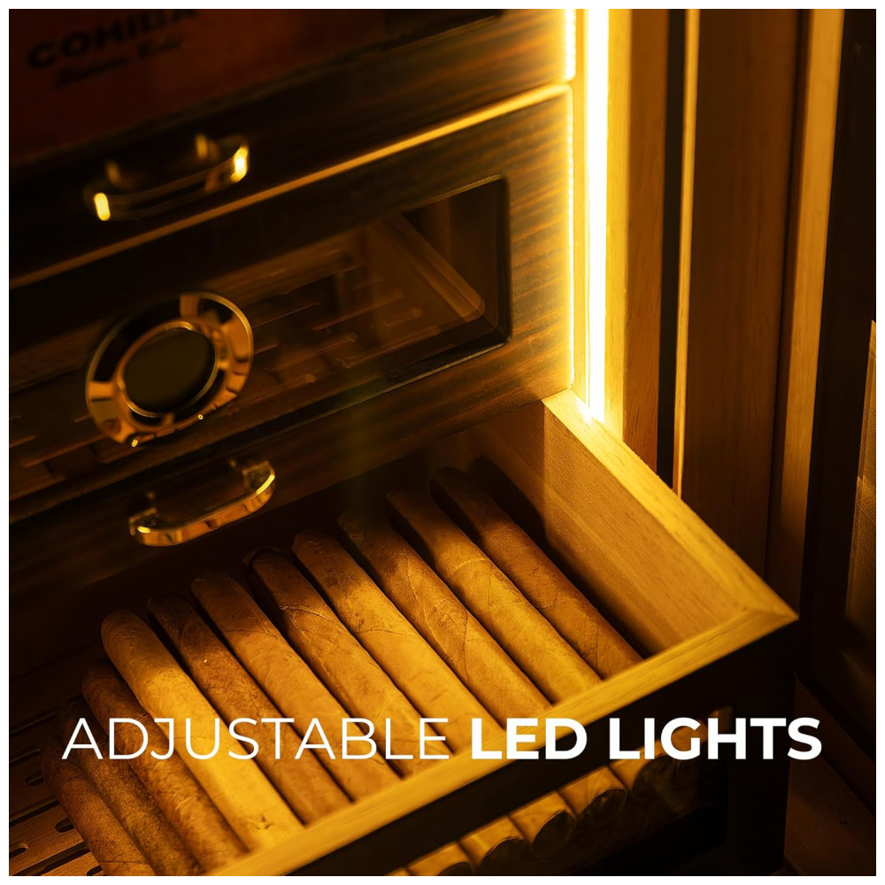ectqz3kkmmpd0b_1 jpg - Umidor para Charutos com Iluminação LED, Interior de Cedro para 100 150 Charutos, Higrômetro Digital e Umidificador Presente Ideal,CINOROW