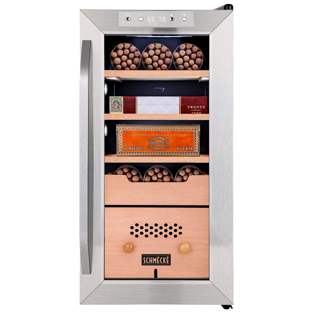 Humidor Elétrico SCHMÉCKÉ 250 Charutos Preto Controle 3 em 1 Temperatura Umidade Aquecimento 240V