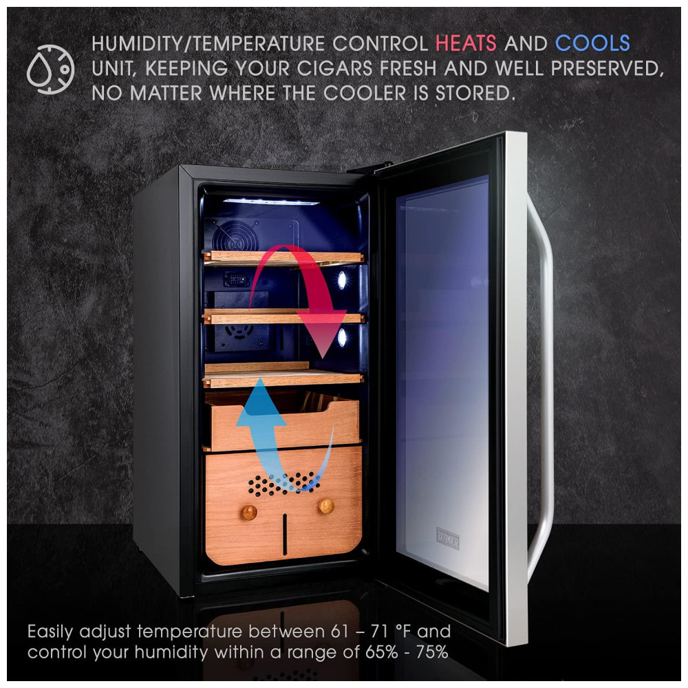 Humidor Elétrico SCHMÉCKÉ 250 Charutos Preto Controle 3 em 1 Temperatura Umidade Aquecimento 240V
