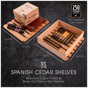 Humidor Elétrico SCHMÉCKÉ 250 Charutos Preto Controle 3 em 1 Temperatura Umidade Aquecimento 240V