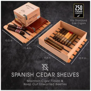 Humidor Elétrico SCHMÉCKÉ 250 Charutos Preto Controle 3 em 1 Temperatura Umidade Aquecimento 240V