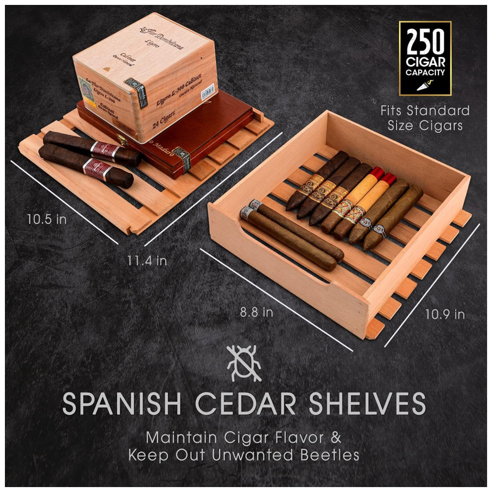Humidor Elétrico SCHMÉCKÉ 250 Charutos Preto Controle 3 em 1 Temperatura Umidade Aquecimento 240V