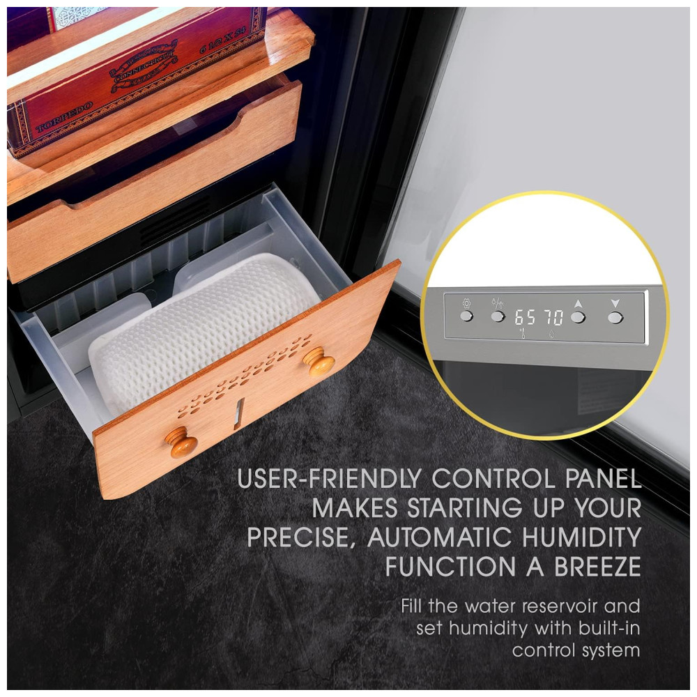Humidor Elétrico SCHMÉCKÉ 250 Charutos Preto Controle 3 em 1 Temperatura Umidade Aquecimento 240V
