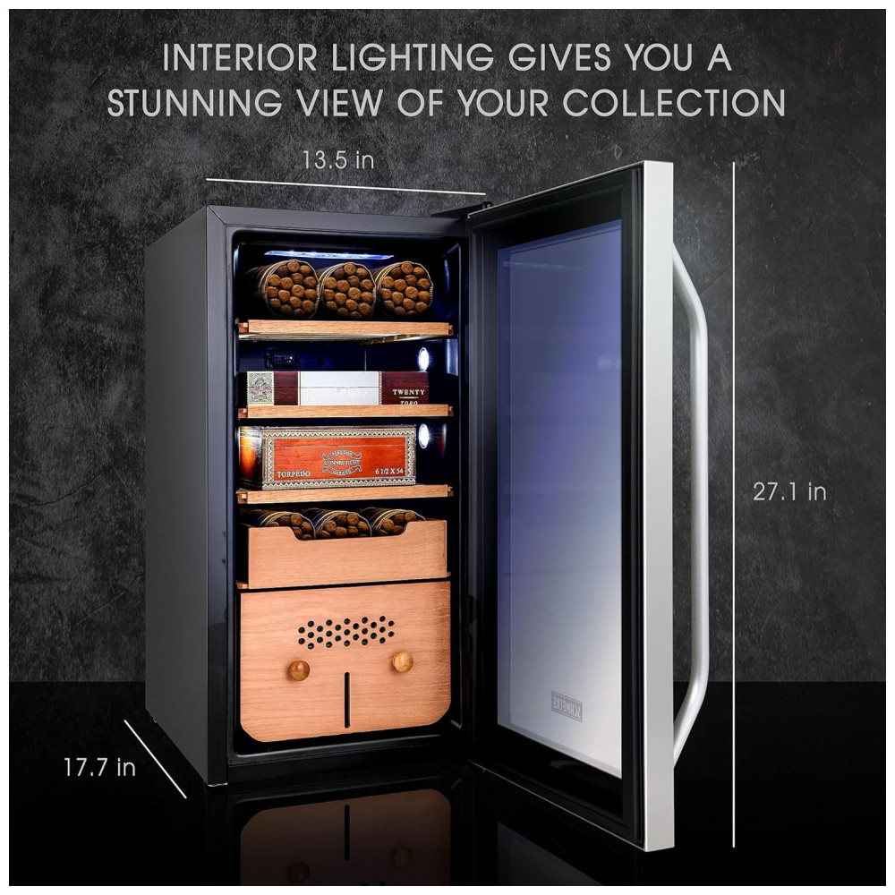 Humidor Elétrico SCHMÉCKÉ 250 Charutos Preto Controle 3 em 1 Temperatura Umidade Aquecimento 240V