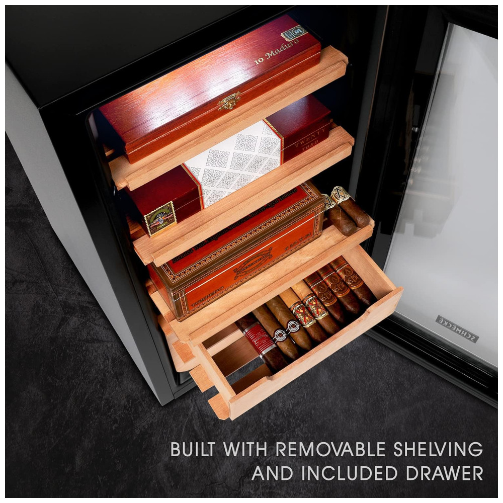 Humidor Elétrico SCHMÉCKÉ 250 Charutos Preto Controle 3 em 1 Temperatura Umidade Aquecimento 240V