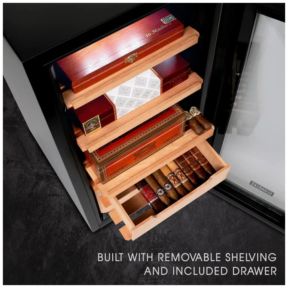 Humidor Elétrico SCHMÉCKÉ 250 Charutos Preto Controle 3 em 1 Temperatura Umidade Aquecimento 240V