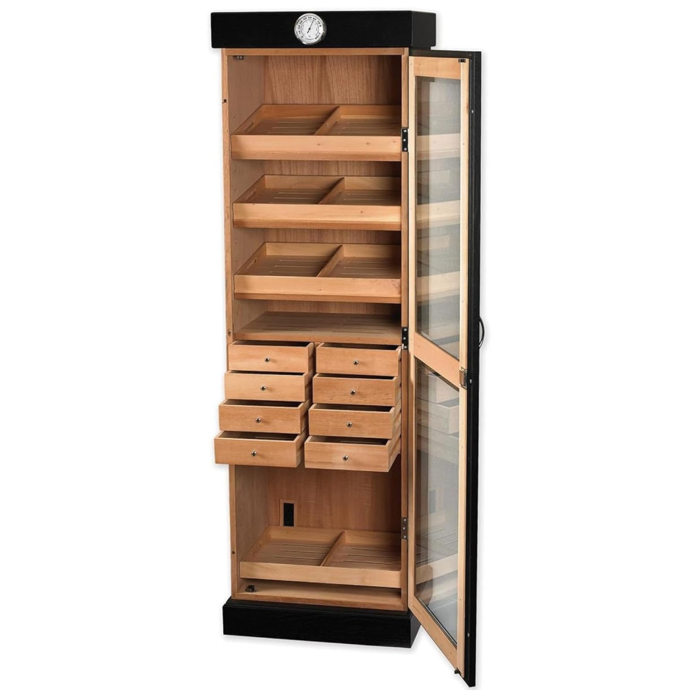 Humidor Torre Humidor Supreme Preto 3000 Charutos Cedro Espanhol Higrômetro 72 Polegadas