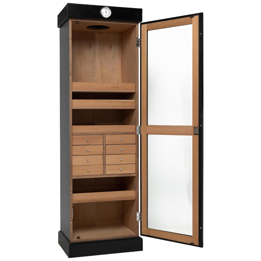 Humidor Torre Humidor Supreme Preto 3000 Charutos Cedro Espanhol Higrômetro 72 Polegadas