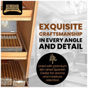 Humidor Torre Humidor Supreme Preto 3000 Charutos Cedro Espanhol Higrômetro 72 Polegadas