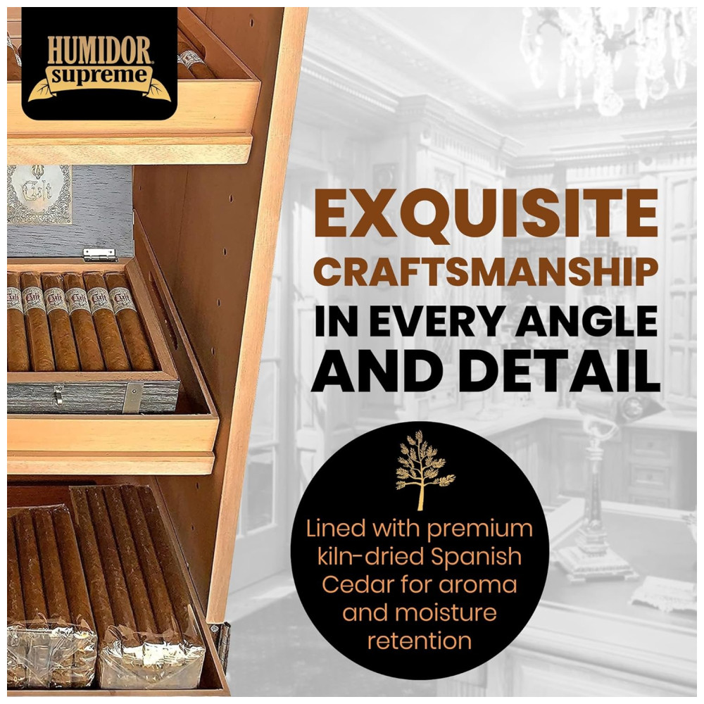 Humidor Torre Humidor Supreme Preto 3000 Charutos Cedro Espanhol Higrômetro 72 Polegadas