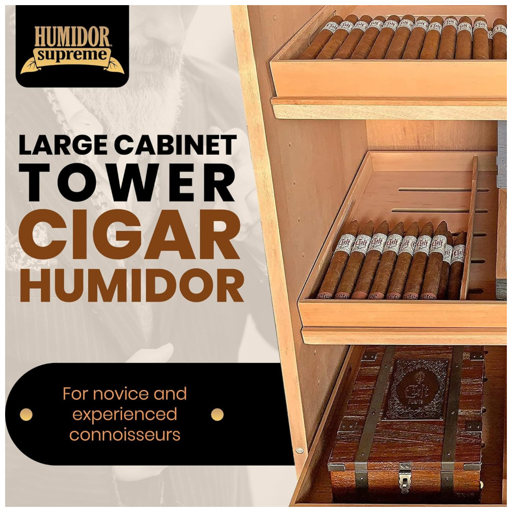 Humidor Torre Humidor Supreme Preto 3000 Charutos Cedro Espanhol Higrômetro 72 Polegadas