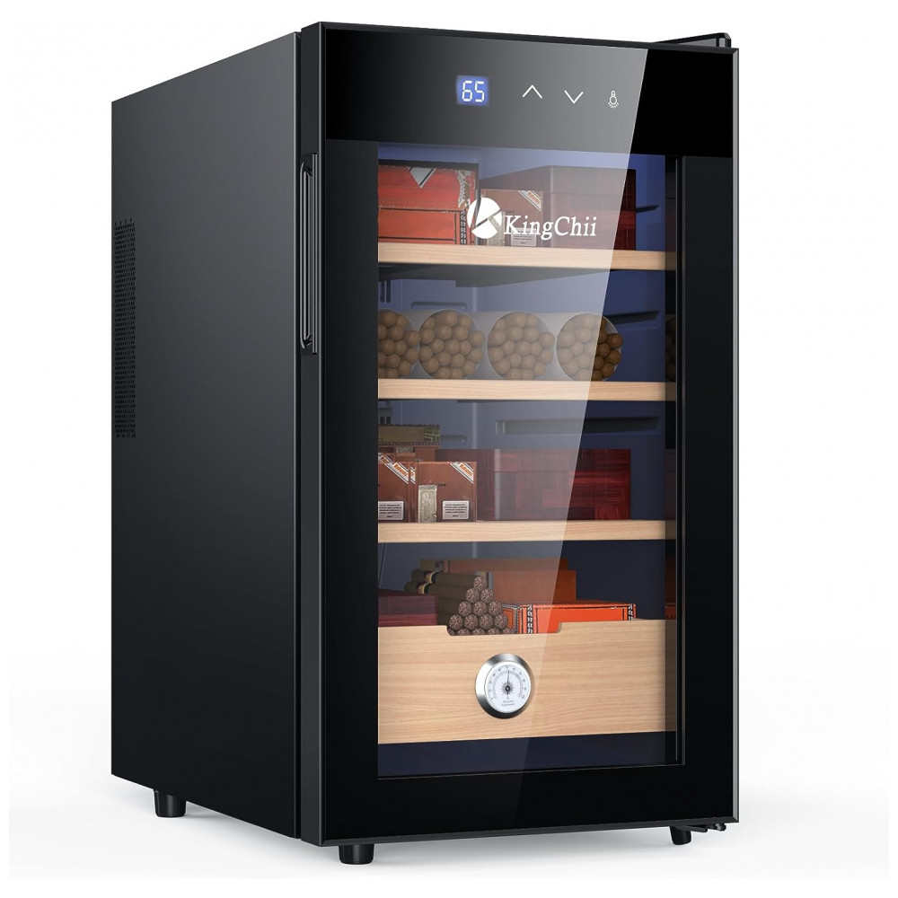 Humidor Elétrico KingChii XJG 48B Preto 48L com Controle de Temperatura e Prateleiras de Cedro Espanhol 110V