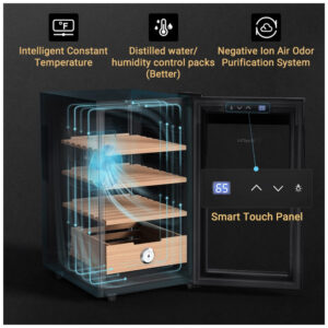 Humidor Elétrico KingChii XJG 48B Preto 48L com Controle de Temperatura e Prateleiras de Cedro Espanhol 110V