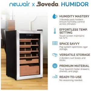Adega Climatizada Charutos NewAir 500 Capacidade Preta Cedro Espanhol Sistema Boveda 110V