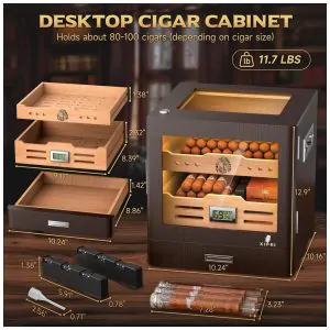 Armário Umidor Charutos XIFEI Gaveta Cedro LED 80 100 Charutos