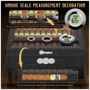Umidor para Charutos LIHTUN Tampa de Vidro Madeira de Cedro com Higrômetro Digital e Balança Modelo HJXMH 1