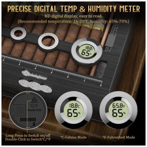 Umidor para Charutos LIHTUN Tampa de Vidro Madeira de Cedro com Higrômetro Digital e Balança Modelo HJXMH 1