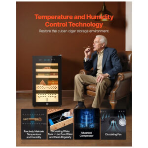 Humidor Elétrico VEVOR 70L Preto Controle Digital Temperatura Umidade 110V