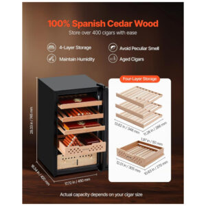 Humidor Elétrico VEVOR 70L Preto Controle Digital Temperatura Umidade 110V