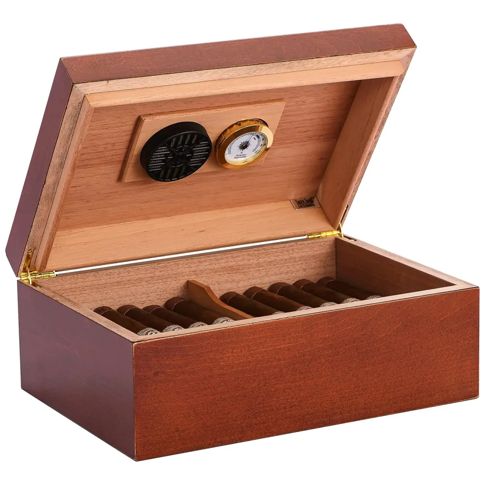 Humidor de Charutos Quality Importers São Paulo Mogno 50 Unidades Madeira de Cedro Espanhol Tecnologia SureSeal