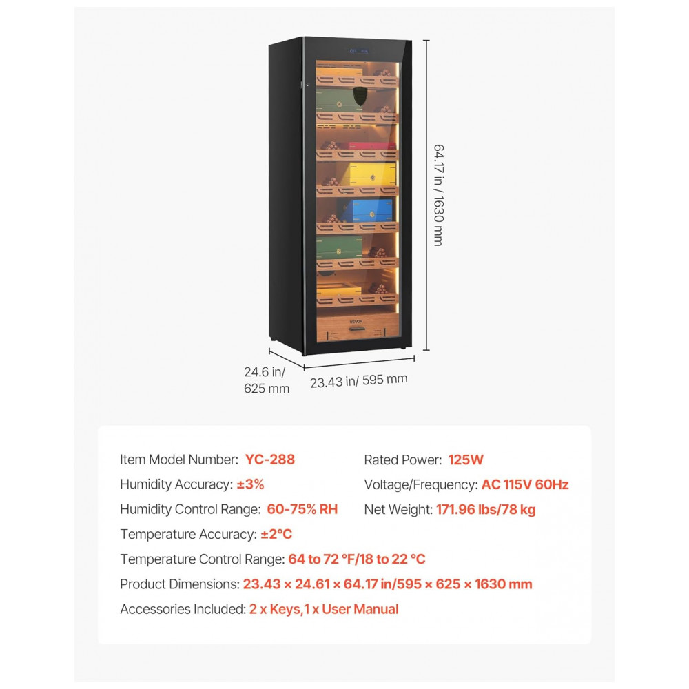 Armário Umidor Elétrico VEVOR 288L para Charutos com Controle de Temperatura e Umidade