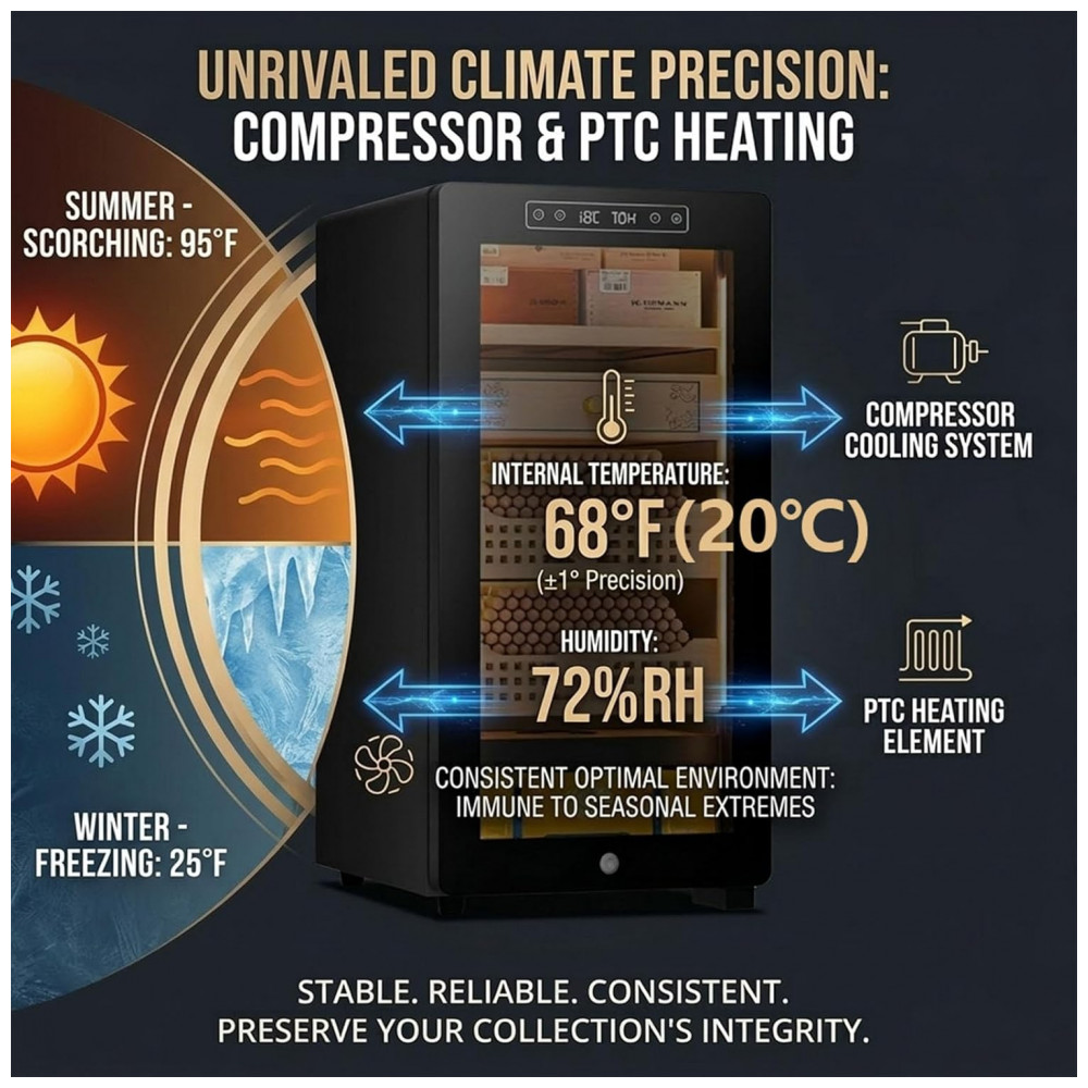 Humidor Elétrico Koyike 45L Compressor Refrigeração e Aquecimento 250 350 Charutos 110V