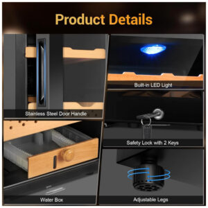 Humidor Elétrico Velieta 70L Preto para 400 Charutos com Controle Digital de Temperatura e Umidade 115V