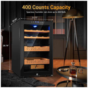 Humidor Elétrico Velieta 70L Preto para 400 Charutos com Controle Digital de Temperatura e Umidade 115V