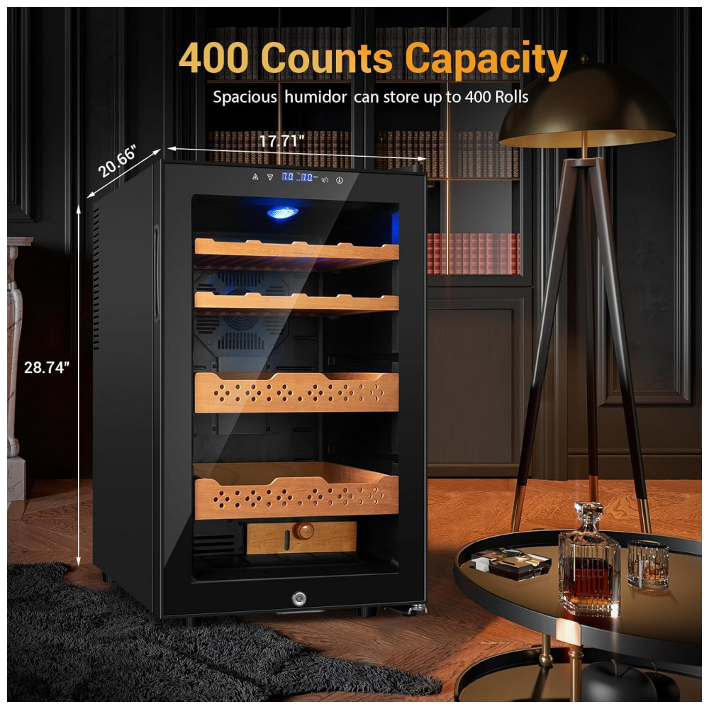 Humidor Elétrico Velieta 70L Preto para 400 Charutos com Controle Digital de Temperatura e Umidade 115V