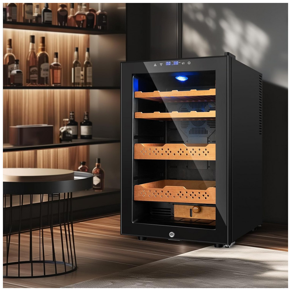Humidor Elétrico Velieta 70L Preto para 400 Charutos com Controle Digital de Temperatura e Umidade 115V