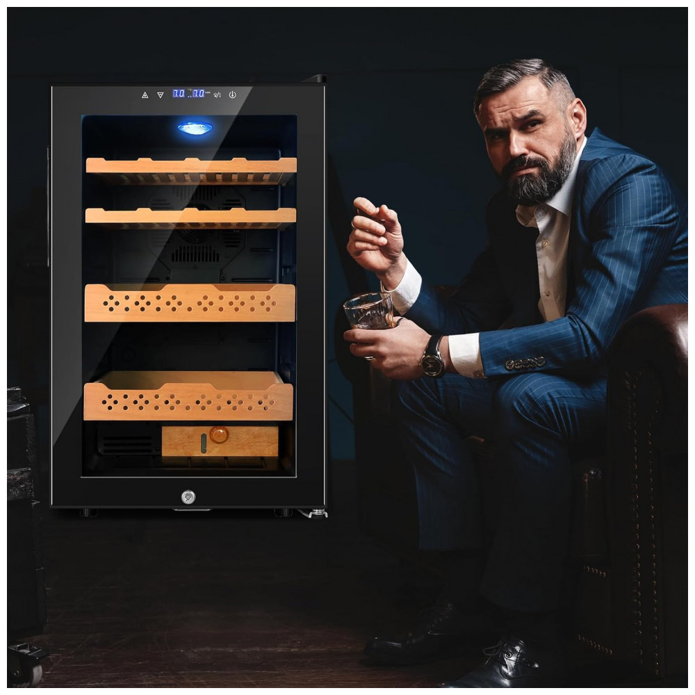 Humidor Elétrico Velieta 70L Preto para 400 Charutos com Controle Digital de Temperatura e Umidade 115V