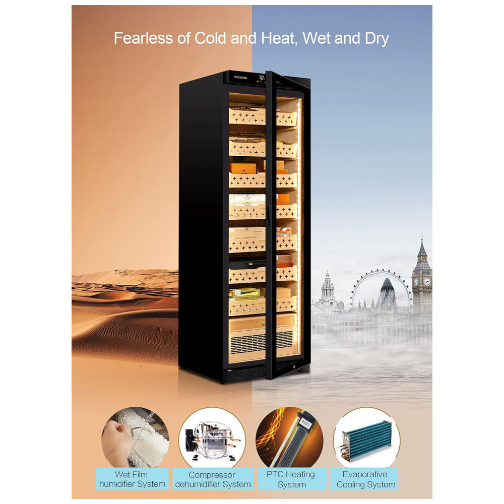 Humidor Elétrico Raching Preto Climatizado 1800 Charutos 110V