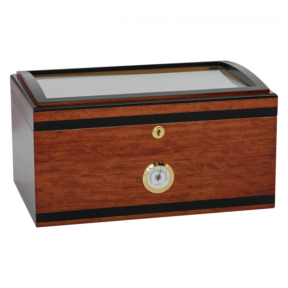 Humidor para Charutos Aveiro Supreme Madeira Cerejeira com Tampa de Vidro 80 125 Charutos