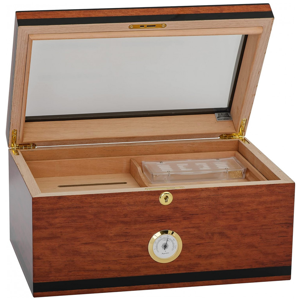 Humidor para Charutos Aveiro Supreme Madeira Cerejeira com Tampa de Vidro 80 125 Charutos