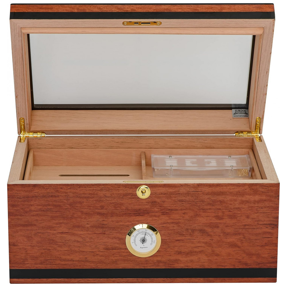Humidor para Charutos Aveiro Supreme Madeira Cerejeira com Tampa de Vidro 80 125 Charutos