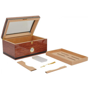 Humidor para Charutos Aveiro Supreme Madeira Cerejeira com Tampa de Vidro 80 125 Charutos