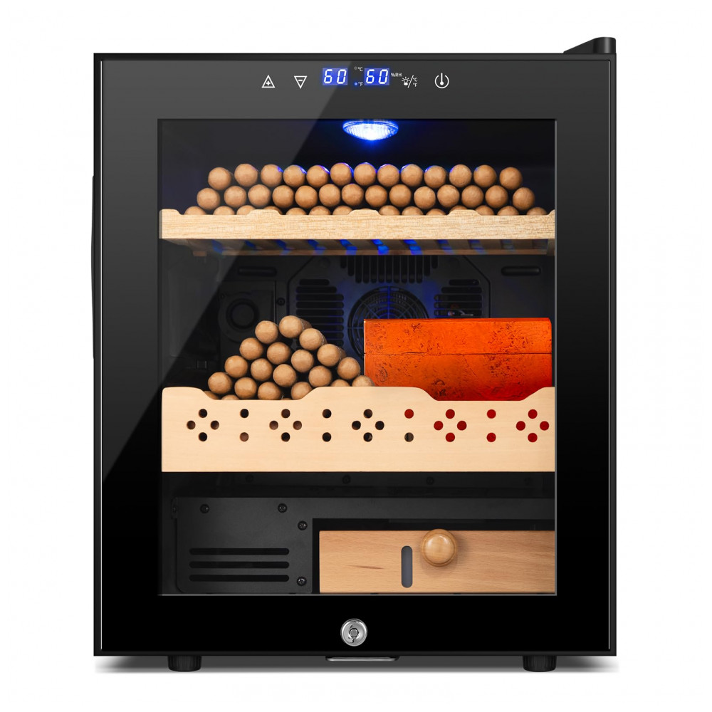 Humidor Elétrico Velieta Preto 50L para 300 Charutos com Controle Digital de Temperatura e Umidade 115V